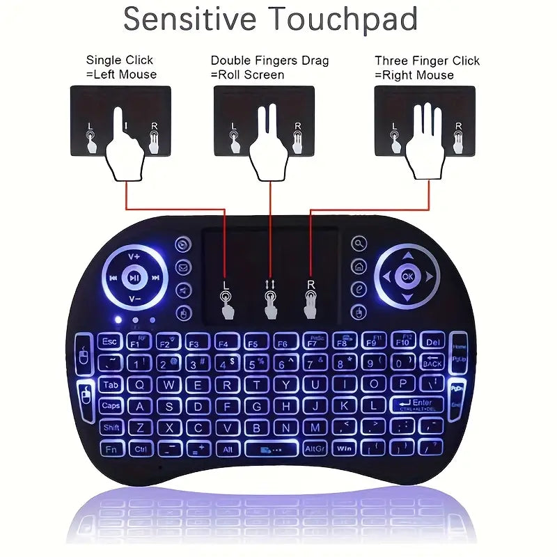 i8 2.4G Mini Wireless Keyboard with Touchpad & 7-Color Backlight